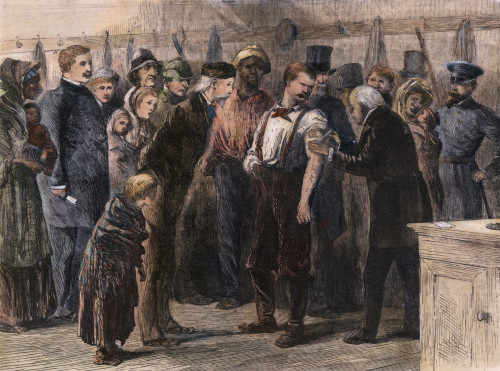 Smallpox Vaccination, 1872. /Na Board Of Health Physician Vaccinating The Poor Against Smallpox In A New York City Police Station In 1872. Wood Engraving From A Contemporary American Newspaper. Poster Print by Granger Collection - Item # VARGRC006409