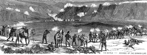 Chief Joseph (1840-1904). /Nnez Perce Native American Chief. U.S. Army Forces In The Montana Territory Firing On Chief Joseph'S Camp, October 1877, Shortly Before His Capture. Contemporary American Wood Engraving. Poster Print by Granger Collection -