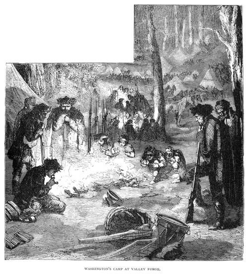 Valley Forge: Winter, 1777. /Ncold And Weary Soldiers Of The Continental Army Warming Themselves Around An Open Fire At Valley Forge, Pennsylvania, During The Winter Of 1777-78. Wood Engraving, American, Late 19Th Century. Poster Print by Granger Col