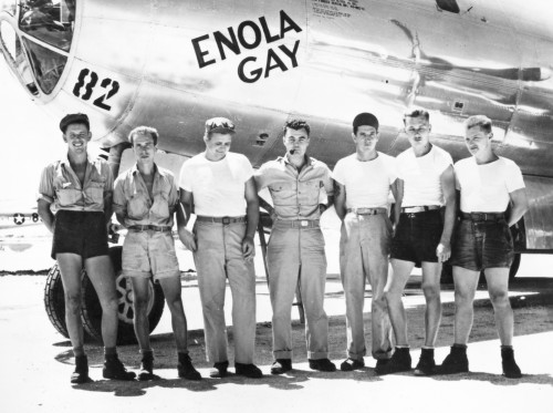 World War Ii: Enola Gay. /Ncolonel Paul W. Tibbets (Center) And Ground Crew Of The B-29 'Enola Gay' Which Dropped The First Atomic Bomb On Hiroshima, Japan, At The End Of World War Ii, 6 August 1945. Poster Print by Granger Collection - Item # VARGRC