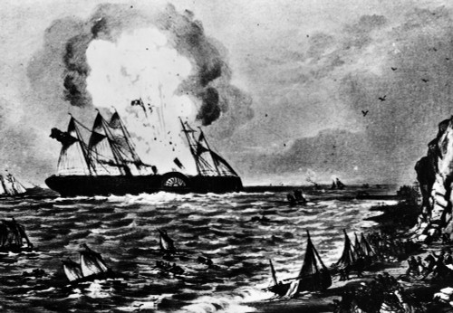 Great Eastern Explosion. /Nthe Forward Paddle Engine Boilers Exploding On The Maiden Voyage Of 'The Great Eastern,' Off Hastings In The English Channel, 9 September 1859. Contemporary English Wood Engraving. Poster Print by Granger Collection - Item