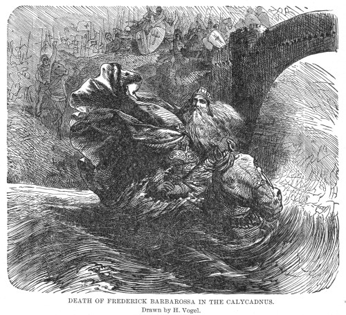 Frederick I (1123?-1190). /Nknown As Frederick Barbarossa. Holy Roman Emperor, 1152-1190. The Death By Drowning Of Frederick In The Calycadnus (Or Saleph) River In Cilicia, 10 June 1190. Drawing By H. Vogel, Late 19Th Century. Poster Print by Granger
