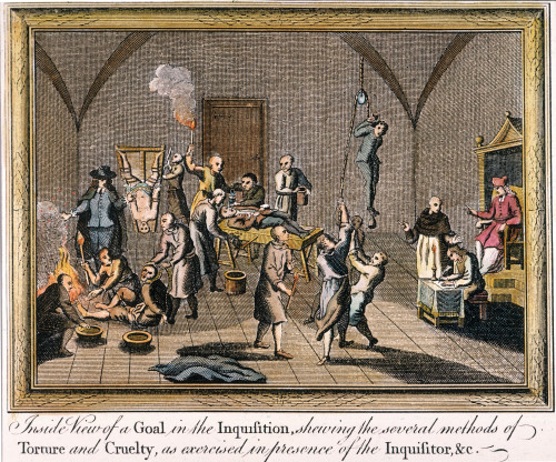 Foxe: Spanish Inquisition. /Nthe Torture Of Protestant Heretics In A Spanish Torture Chamber During The Inquisition. Copper Engraving From A Late 18Th Century English Edition Of John Foxe'S 'The Book Of Martyrs.' Poster Print by Granger Collection -