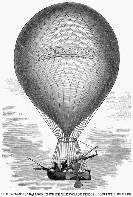 Atlantic Balloon, 1859. /Nthe 'Atlantic,' In Which John Wise And Three Companions Set Out From St. Louis, Missouri, On 1 July 1859 To Prove That A West-To-East Crossing Of The Atlantic Ocean Was Possible. Contemporary Wood Engraving. Poster Print by