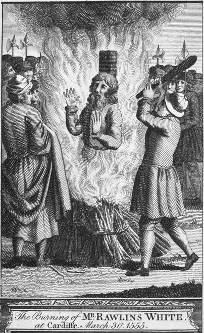 England: Burning At Stake. /Nthe Burning Of Mr. Rawlins White, At Cardiff, Wales, 30 March 1555. Line Engraving, From A Late 18Th Century English Edition Of John Foxe'S 'The Book Of Martyrs,' First Published In 1563. Poster Print by Granger Collectio