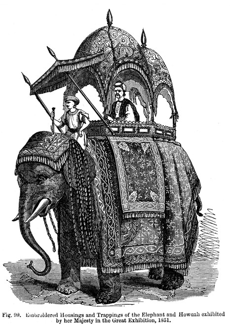 Elephant & Howdah, 1851. /Nembroidered Housings And Trappings Of The Elephant And Howdah Exhibited By Queen Victoria Of Great Britain At The Crystal Palace Exhibition Of 1851. Line Engraving, 19Th Century. Poster Print by Granger Collection - Item #