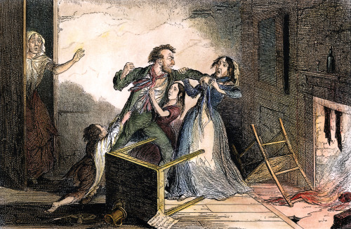 Temperance Movement, 1847. /N'Fearful Quarrels, And Brutal Violence, Are The Natural Consequences Of The Frequent Use Of The Bottle': Etching, 1847, By George Cruikshank From His Series, 'The Bottle,' Plate Vi, On The Evils Of Drink. Poster Print by