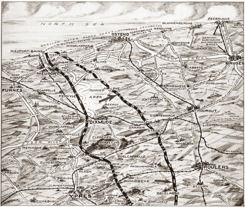 World War I: Belgium, 1918. /Nmap Showing The Zone Of War Operations In Western Belgium, The Ports Of Ostend And Zeebrugge, The Line Of Battle On 28 September 1918, And The Line To Which The Belgians Had Advanced Ten Days Later. Poster Print by Grang World War I: Belgium, 1918. /Nmap Showing The Zone Of War Operations In Western Belgium, The Ports Of Ostend And Zeebrugge, The Line Of Battle On 28 September 1918, And The Line To Which The Belgians Had Advanced Ten Days Later. Poster Print by Grang