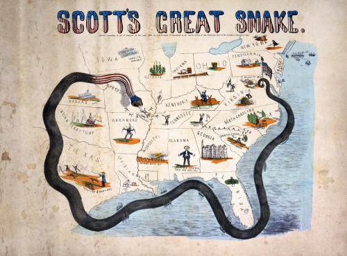 Civil War: Anaconda Plan. /N'Scott'S Great Snake' Or The Anaconda Plan: General Winfield Scott'S Plan To Blockade The Confederacy And Conduct A Major Offensive Down The Mississippi River. Lithograph Cartoon, Cincinnati, 1861. Poster Print by Granger