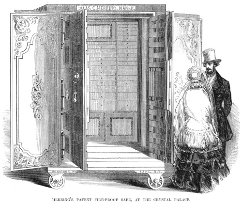 Crystal Palace, 1853. /N'Herring'S Patent Fire-Proof Safe, At The Crystal Palace,' During The Exhibition Of The Industry Of All Nations, Held At The Crystal Palace, New York, In 1853. Wood Engraving From A Contemporary American Newspaper. Poster Prin