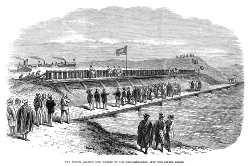 Suez Canal, 1869. /Nthe Prince Of Wales (Later King Edward Vii), Letting The Waters Of The Mediterranean Sea Into The Great Bitter Lake Along The Suez Canal In Egypt. Wood Engraving, English, 1869. Poster Print by Granger Collection - Item # VARGRC02