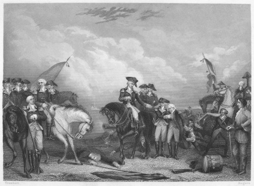 Trenton: Surrender, 1776. /Ngeneral Washington Accepting Surrender From The Mortally Wounded Hessian Colonel Rall At The Battle Of Trenton, 27 December 1776. Steel Engraving, 19Th Century, After A Painting By John Trumbull. Poster Print by Granger Co