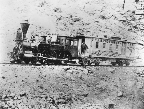 Photography Railroad Car. /Nthe Photography Car Which Followed The Pacific Railroad'S Mile-A-Day Construcion Of The The Rails, Recording The Progress. Photograph, C1868, Near Point Of Rocks, Wyoming. Poster Print by Granger Collection - Item # VARGRC