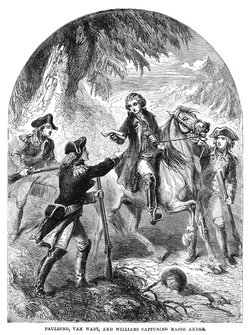 John Andre (1751-1780). /Nenglish Soldier. The Capture Of John Andre By American Militiamen John Paulding, Isaac Van Wart, And David Williams, Near Tarrytown, New York, 1780. Wood Engraving, American, 19Th Century. Poster Print by Granger Collection John Andre (1751-1780). /Nenglish Soldier. The Capture Of John Andre By American Militiamen John Paulding, Isaac Van Wart, And David Williams, Near Tarrytown, New York, 1780. Wood Engraving, American, 19Th Century. Poster Print by Granger Collection
