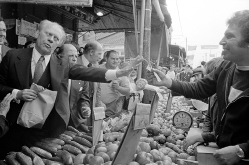 Gerald Ford (1913-2006). /N38Th President Of The United States. Ford (Left) Visiting A Farmers' Market In Philadelphia, Pennsylvania, While Campaigning For President, September 1976. Photographed By Marion S. Trikosko. Poster Print by Granger Collect