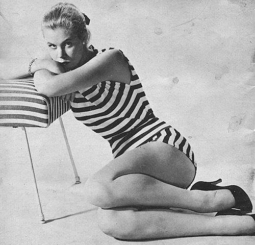 Elizabeth Montgomery - Sitting on Floof In Stripes on Striped Chair Photo Print (8 x 10) - Item # DAP17631