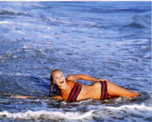 Elke Sommer - Laying in the Ocean Wearing Red and Blue Bikini Photo Print (10 x 8) - Item # DAP17997