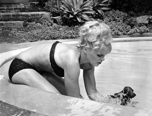 Elke Sommer - Playing in Pool with a Puppy Photo Print (10 x 8) - Item # DAP18014 Elke Sommer - Playing in Pool with a Puppy Photo Print (10 x 8) - Item # DAP18014