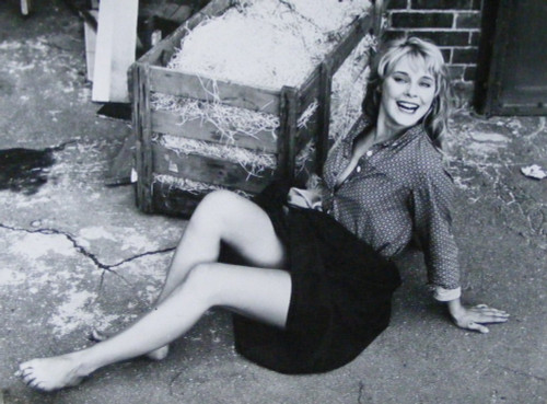 Elke Sommer - Sitting on Floor Near Crate of Hay Photo Print (10 x 8) - Item # DAP18108