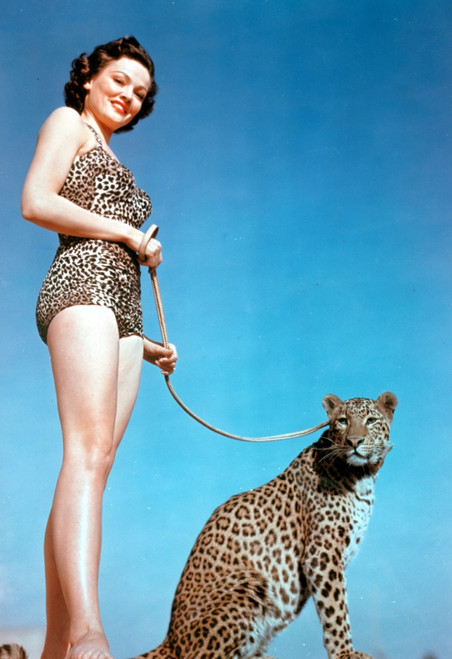 Gene Tierney - Holding Leopard on Leash Photo Print (8 x 10) - Item # DAP18176