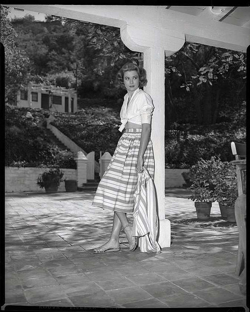 Grace Kelly - Wearing Striped Dress and Tied Up Top Photo Print (8 x 10) - Item # DAP18325