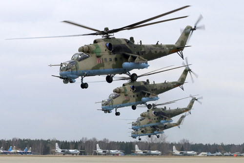 Mil Mi-35M attack helicopters of Russian Air Force. Poster Print by Artem Alexandrovich/Stocktrek Images - Item # VARPSTANK100357M