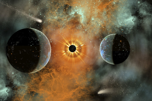 A black hole pulling in planets in its gravitational field. Poster Print by Mark Stevenson/Stocktrek Images - Item # VARPSTMAS200232S