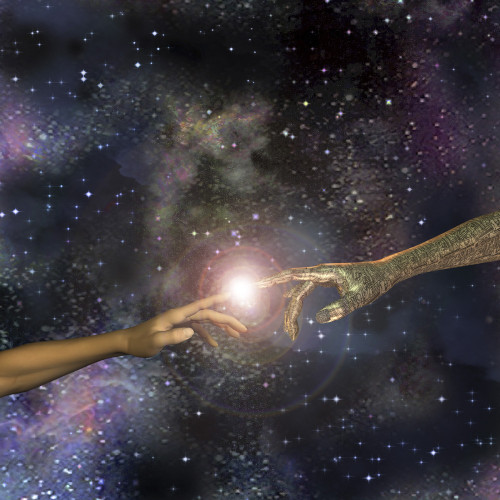 Man and machine hands meet in deep space. Poster Print by Bruce Rolff/Stocktrek Images - Item # VARPSTRFF200316S