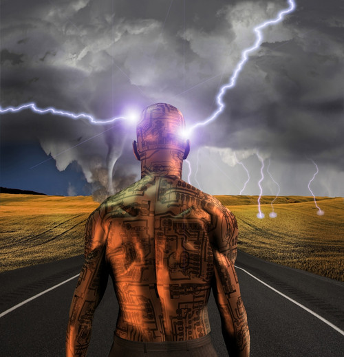 Electronic man faces storm Poster Print by Bruce Rolff/Stocktrek Images - Item # VARPSTRFF200462S