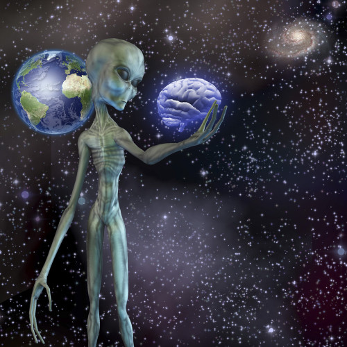 Alien ponders human brain in deep space. Poster Print by Bruce Rolff/Stocktrek Images - Item # VARPSTRFF200555S