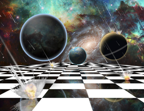 Armageddon. Asteroids destroy planets. Chessboard in the Universe. Poster Print by Bruce Rolff/Stocktrek Images (17 x 11 - Item # VARPSTRFF200612S