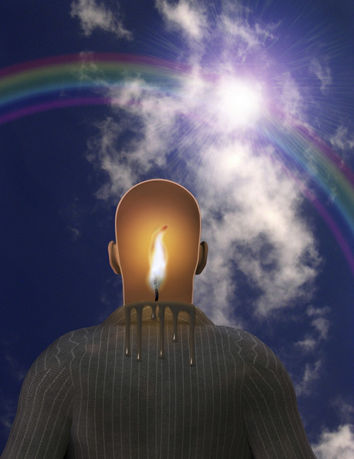 Surrealism. Melting candle in man's head. Rainbow in the sky. Poster Print by Bruce Rolff/Stocktrek Images - Item # VARPSTRFF200749S