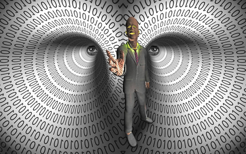 Data Thief. Binary code tunnels. Virtual man Poster Print by Bruce Rolff/Stocktrek Images - Item # VARPSTRFF200869S