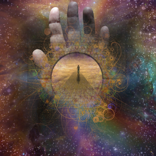 Man enters passage in stars. Hand of Creator Poster Print by Bruce Rolff/Stocktrek Images - Item # VARPSTRFF201137S