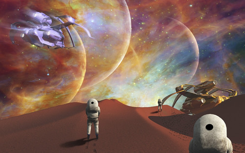 Astronauts and spacecrafts on another planet. 3D rendering. Poster Print by Bruce Rolff/Stocktrek Images - Item # VARPSTRFF201174S