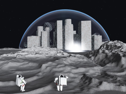 Lunar city and astronauts Poster Print by Bruce Rolff/Stocktrek Images - Item # VARPSTRFF201317S