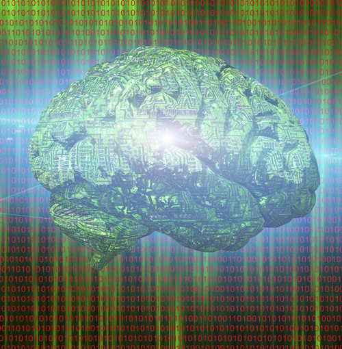 Electronic brain on binary code background. Poster Print by Bruce Rolff/Stocktrek Images - Item # VARPSTRFF700068H