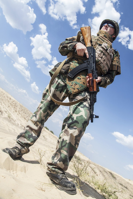 Russian soldier in bulletproof vest with AK-47 rifle. Poster Print by Oleg Zabielin/Stocktrek Images - Item # VARPSTZAB100192M