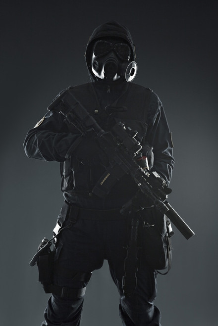 Post apocalypse survivor with weapons and gas mask, studio shot. Poster Print by Oleg Zabielin/Stocktrek Images (11 x 17 - Item # VARPSTZAB101865M