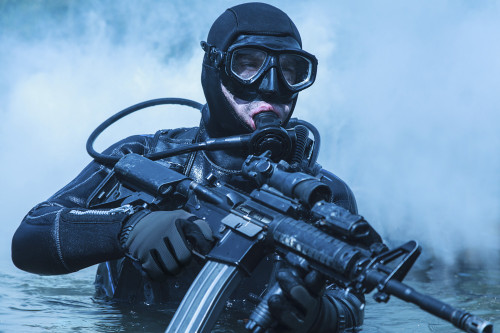 Frogman with complete diving gear and weapons in the water. Poster Print by Oleg Zabielin/Stocktrek Images - Item # VARPSTZAB102061M