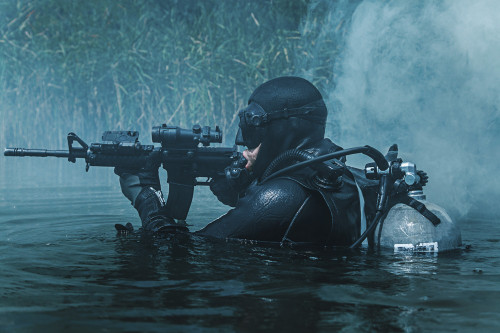 Frogman with complete diving gear and weapons in the water. Poster Print by Oleg Zabielin/Stocktrek Images - Item # VARPSTZAB102065M