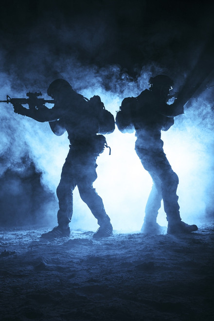 Pair of army soldiers attacking in the smoke. Poster Print by Oleg Zabielin/Stocktrek Images - Item # VARPSTZAB102203M