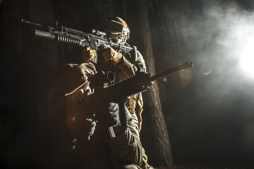 Backlit photo of soldiers moving amongst the smoke at night in the forest. Poster Print by Oleg Zabielin/Stocktrek Image - Item # VARPSTZAB102438M