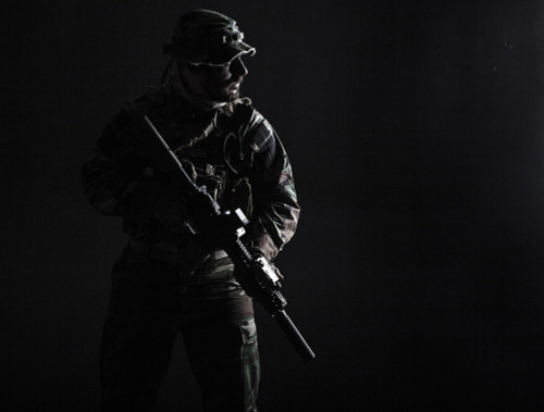 Contour shot of U.S. special forces soldier in camouflage uniform holding weapon. Poster Print by Oleg Zabielin/Stocktre - Item # VARPSTZAB102725M