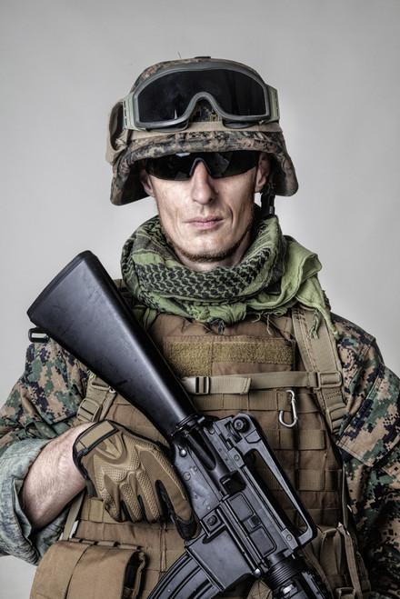 Studio shot of U.S. Marine in uniform, equipped with rifle. Poster Print by Oleg Zabielin/Stocktrek Images - Item # VARPSTZAB103113M