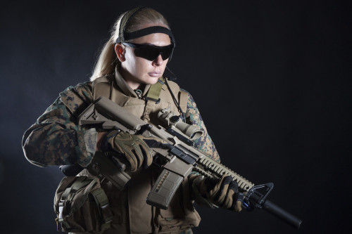 Female U.S. Marine in uniform, equipped with rifle. Poster Print by Oleg Zabielin/Stocktrek Images - Item # VARPSTZAB103126M