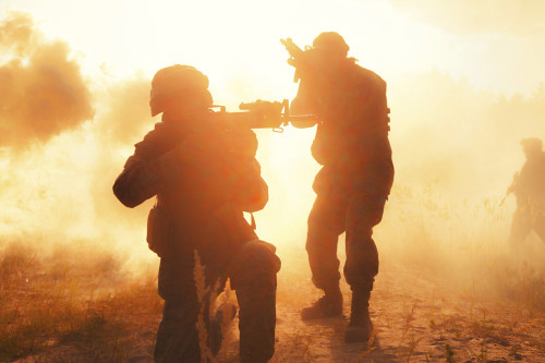 U.S. Marines in action on a smoke filled battlefield. Poster Print by Oleg Zabielin/Stocktrek Images - Item # VARPSTZAB103153M