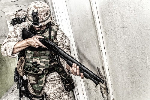 Marine assault team clearing rooms in an abandoned building. Poster Print by Oleg Zabielin/Stocktrek Images - Item # VARPSTZAB103355M