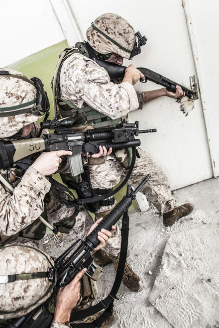 Marine assault team clearing rooms in an abandoned building. Poster Print by Oleg Zabielin/Stocktrek Images - Item # VARPSTZAB103357M