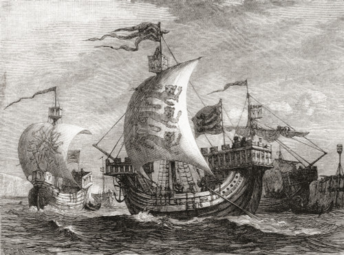 English Ships In The 14th Century. From Cassell's History Of England, Published C.1901 Poster Print by Ken Welsh / Design Pics - Item # VARDPI12280010